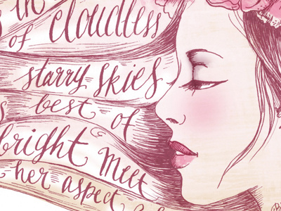 She Walks in Beauty calligraphy girl hair illustration lettering