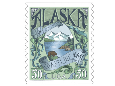 Postage Stamp for Alaska illustration lettering post stamp typography