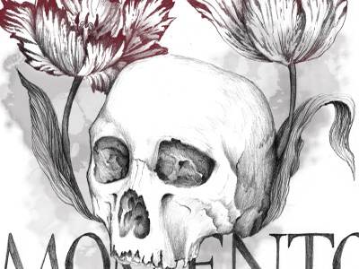 Momento Mori floral lettering skull tulips