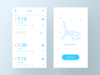 Alarm App - #Exploration 2017 activity alarm android app clean exercise illustration ios onboarding ui ux