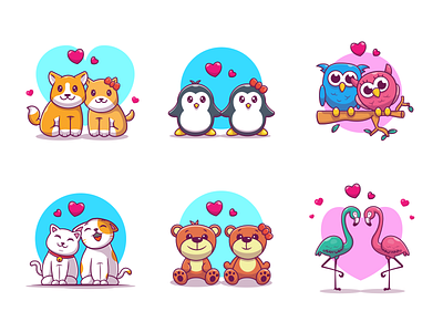 Couple Animals 🥰🐶😻🐧 🦢🦉🐻💙 animal bear cat couple dog flamingo heart logo love owl penguin teddy