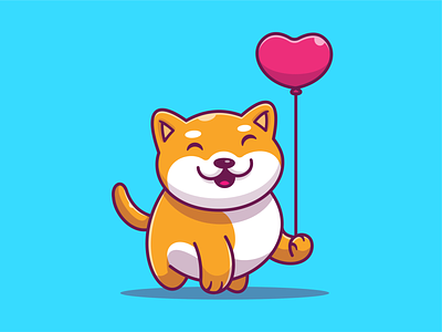 Shiba Love 🐕💙 animal balloon cute dog heart icon illustration logo love pet shiba shibainu