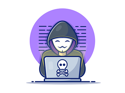 Happy Hacker 🤗💻☠ character cute hacker hacking icon illustration internet laptop logo security technology vector