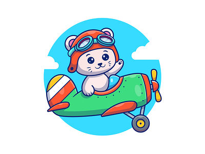 Let's fly higher😽🛩💨 air cat character cute fly icon illustration logo mascot pilot plane sky
