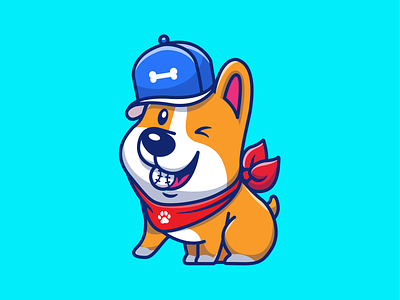 corgi on the game!! 🐶⚾ baseball baseball hat corgi dog game icon illustration logo puppy sport