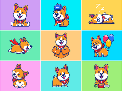corgi collections!! 🐶🐶🐶 animal bone corgi cute dog happy icon illustration logo mascot pet puppy sleepy