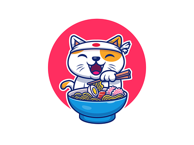 Cat Ramen!! 😽🍜 animal cat cute food icon illustration japan logo noodle pet ramen vector