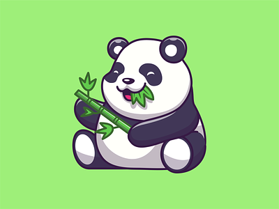 panda!! 🐼 animal bamboo character cute eat fat green icon illustration logo mascot panda