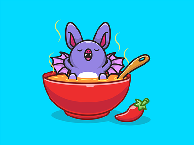 just dont eat me guys, i'm chilin' 🦇 🍲 bat chili corona coronavirus covid19 cute food icon illustration logo soup virus