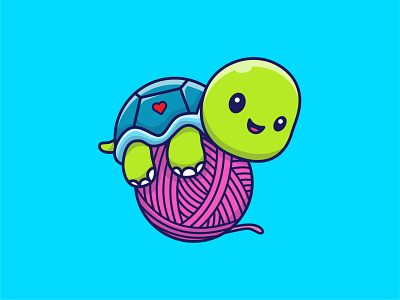 Turtle laying on Yarn 🐢🧶 ball cartoon character cute green happy icon illustration laying logo mascot nature ocean pet shell tortoise turtle turtles vector yarn