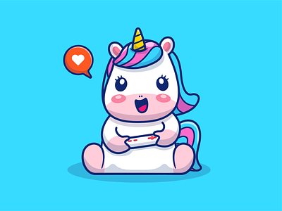 Unicorn Gaming!! 🦄🎮😁😁 animal character colorful console cute game gaming girl happy horse icon illustration logo love mascot minimal rainbow stick unicorn vector