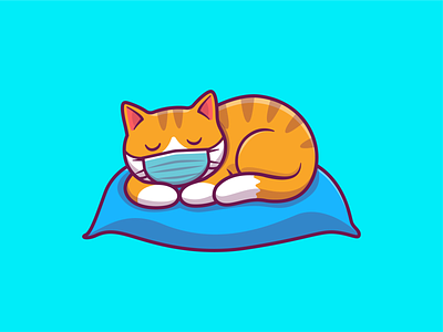 stay sleep...stay home 😽💤💤 animal bed cartoon cat house icon illustration kitten kitty lazy logo lying mask medical pet pillow sleeping stay stayhome virus