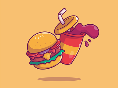 Burger And Soda🍔🥤 beverage burger cheese cola cup drink fast fastfood fat food food illustration hamburger icon junkfood ketchup logo menu restaurant sandwich soda