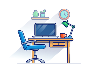 study workspace 💻🖥️📖 book chair coffee computer desktop education home icon illustration lamp laptop learn logo monitor study table technology work workdesk workspace