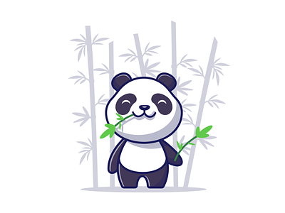 panda loves bamboo 🐼 🍃 animal baby bamboo bear black character cute eat flat icon illustration leaves logo mascot nature panda tree white wildlife zoo