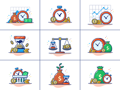 time is money ⏱️⌛💸💰 bank business cartoon cash clock coins dollar finance gold hourglass icon illustration income investment logo money payment saving stopwatch time