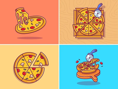 Pizza! 🍕🍕 basil bread cheese cutter eat fastfood icon illustration italian logo meal melt melted mozzarella pizza salami sausage scissors slice wood