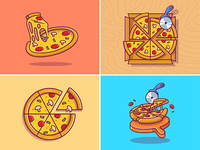 Pizza! 🍕🍕 basil bread cheese cutter eat fastfood icon illustration italian logo meal melt melted mozzarella pizza salami sausage scissors slice wood