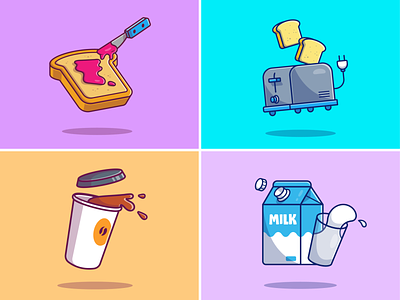 Breakfast Stuff! 🍞 ☕🥛 bread breakfast coffee cup drink eat food healthy icon illustration jam logo lunch meal milk morning strawberry toast toasted toaster