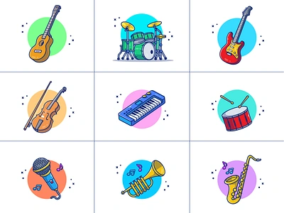 music instruments... 🎵🎶🎹🎤🎺🎻🎷🎸🥁 accoustic cartoon concert drum electric guitar icon illustration intrument logo microphone music musical piano player sing song sound trumpet violin