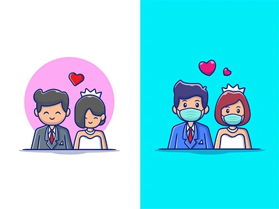 Wedding.... (BEFORE - AFTER) 🎉😝👰🏻 character corona coronavirus heart husband icon illustration logo love man mask new normal people person relationship romance wedding wife woman