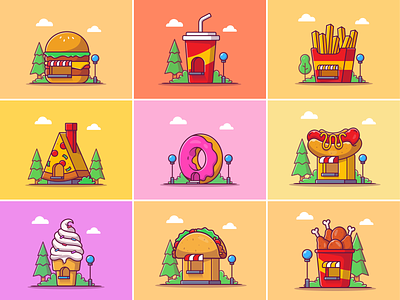 Fast Food Building!! 🍔🍩 🍟🌭🍕🥤🍦🌮🍗