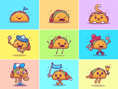 Taco 🌮🌮 cartoon character cute fastfood food icon illustration kawaii logo mascot meal mexican mexico nachos spicy taco taco bell taco tuesday tacos tortilla