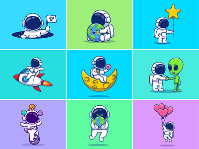 astronauts!! 🚀👨🏻‍🚀👽🪐 alien astronaut character coffee cosmonaut earth food icon illustration logo love mascot moon planet rocket science space spaceman star universe