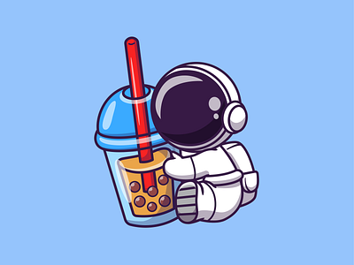 Astro Drink!! 👨‍🚀🚀🥤🍼☕ astonaut beverage boba boba tea bubble character coffee cosmonaut cute drink icon illustration logo mascot milk pearl science space spaceman tea