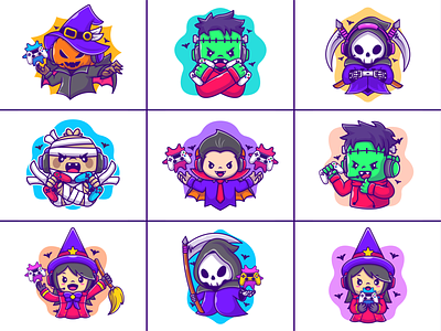 Halloween Gaming!! 👻🎃💀🦇🎮 character console controller dracula frankenstein gaming halloween holiday icon illustration joystick logo mascot mummy pumpkin reaper skull spooky witch zombie