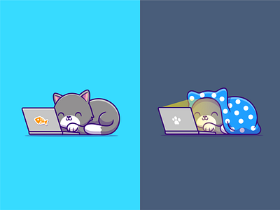 Day Mode vs Night Mode 😹💻 animal blanket cat character cinema computer cute film home icon illustration laptop logo mascot movie pet streaming technology watching working
