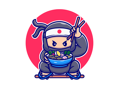 Ninja Food 🐱‍👤🍜🍥🍣🍙 bowl character chopstick dango fish food icon illustration japan japanese knife logo mascot ninja noodle onigiri ramen rice salmon sushi