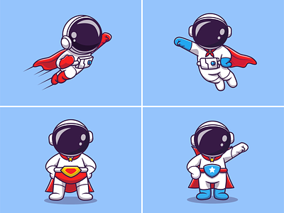 Astro Hero!! 🦸‍♂️👨‍🚀🚀 astronaut belt cartoon character cloak costume cute flying helmet hero icon illustration justice kid mascot science spaceman strong super superhero