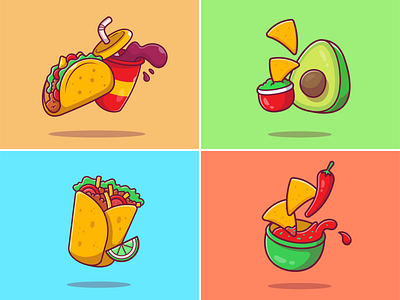 Mexican Food 🌮🥑🌶️🌯 avocado burrito chili food hot papper icon illustration meal meat mexican mexican food mexico nachos sauce soda spicy taco tacos tortilla vegetable