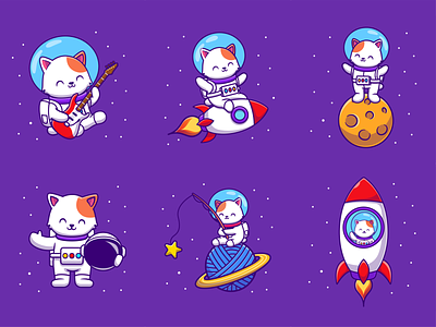 Astro Cat 😹👨‍🚀🚀 animal astronaut cat character flight flying guitar helmet icon illustartion logo mascot moon music planet rocket space spaceman stars universe