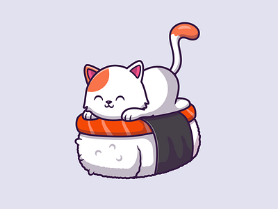 Cat sushi & Cat Chef 😺👨‍🍳🍣🥢 animal cartoon cat character chef chopstick eat fish food icon illustration japanese kawaii logo mascot rice salmon seafood sushi sushi roll