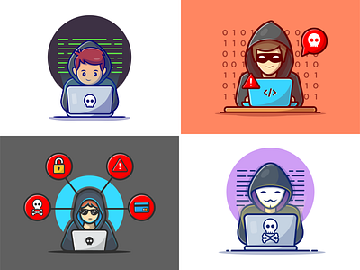 Hackers 🐱‍💻💻👨🏻‍💻 character computer crime cyber developer hacker hackers hacking icon illustration internet logo mascot people programmer security technology thief virus warning