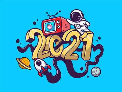 2021🎇 2021 astroman astronaut calendar fireworks graffiti happy new year icon illustration logo mascot new year new year 2021 new years eve party planet rocket space television time