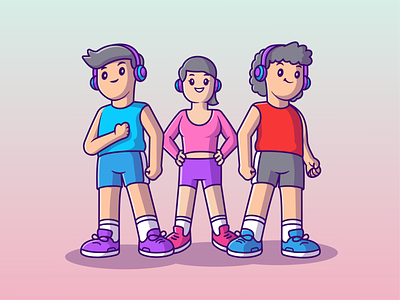 Getting ready for 2021💪🏻 character contest event get ready headset icon illustration logo mascot people race racetrack run running running shoes shoes sports team win winner
