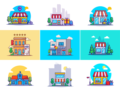 Store building🛍️🛒 bazaar building commerce foodstuff gift groceries hotel house icon illustration logo market materials minimarket pharmacy shipping shop store store building trade