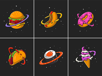 Food planet🍔🍩🪐 astronaut burger cute donuts fast food food hot dog icecream icon illustration logo meal outer space planet sky space star sushi taco unique