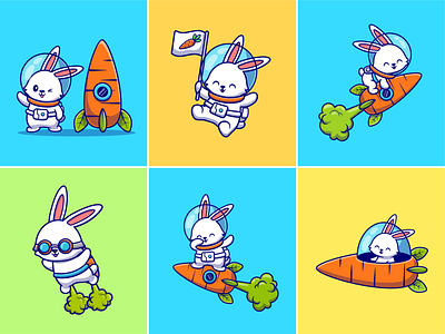 Astro bunny🐰🥕🚀 animal astronaut bunny cartoon cute flag flying glasses helmet icon illustration logo mascot rabbit rocket smoke space vegetable