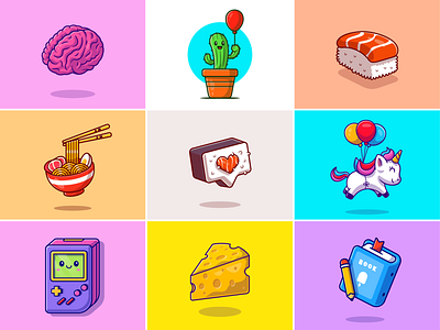 #RandomCatalyst part 4😹 balloon book books brain cactus cheese cute foods game gameboy icon illustration logo noodle plant ramen random stuff sushi unicorn