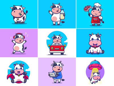 Cow🐮🐄🥛 animal beef car cattle chef cow cow activities cow milk cute driving farm grass icon illustration logo music superhero ufo working zoo