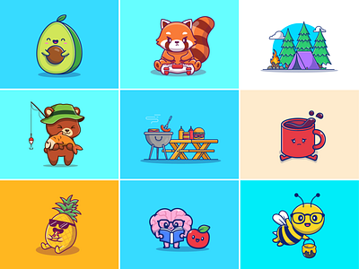 #RandomCatalyst part 6🥑🐝🌲 animal avocado barbeque camping cute cute bee cute brain cute brown bear fast food fishing forest glass emoticon icon illustration logo pineapple random things tent weasel