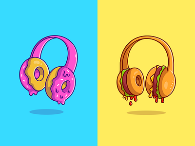 Food music🎧🍩🍔 bread burger custome foods custome headset cute donuts earphone fast food food music foods headphone headset icon illustration logo meal music song sound unique design