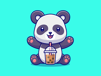 Panda boba🐼🧋 animal boba bubble drink cold drink custome logo custome panda cute drink drinking animal food logo happy animal icon illustration logo panda project for client