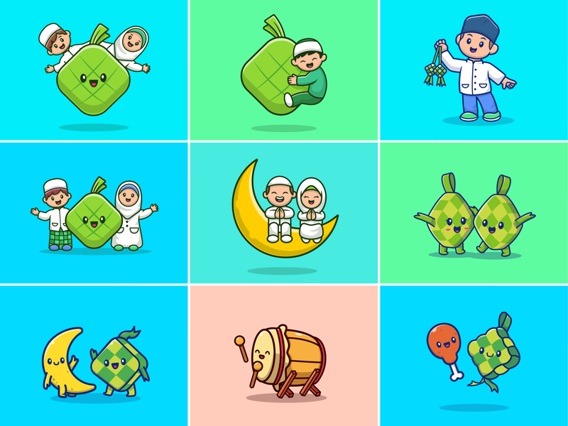 Eid mubarak!! 🤲🏻🙏🏻 cute diamonds drums eid al fitr eid mubarak food icon illustration international day islam ketupat logo moon moslem moslem character moslem cloth mosque