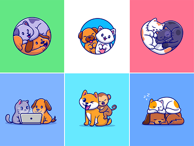 Animal friends🐶🐱 animal cat corgi couple animal cute dog happy animal icon illustration laptop logo monkey relationship sleepy animal zoo