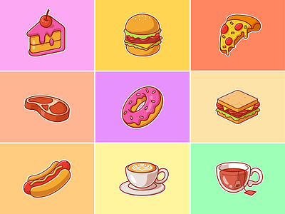 Food stickers🍰🍔🍕🥩 accessories barbeque beef cake coffee cup cake cute dessert drink fast food flying food food food sticker icon illustration logo ornament restaurant sticker